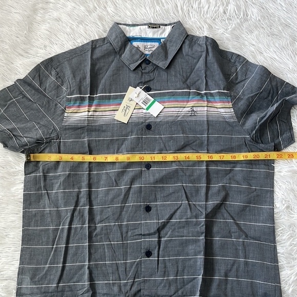 PENGUIN by Munsingwear Shirt Striped Button Down Dark Sapphire size Large - Picture 8 of 10